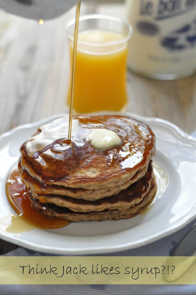Whole Wheat Banana Pancakes with Cinnamon Syrup