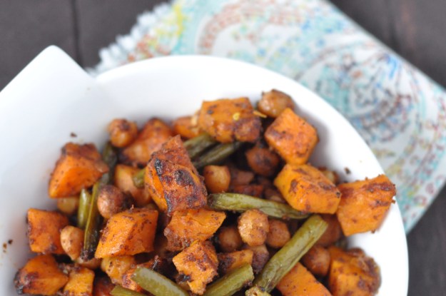 Curry Roasted Green Beans, Sweet Potatoes and Chickpeas